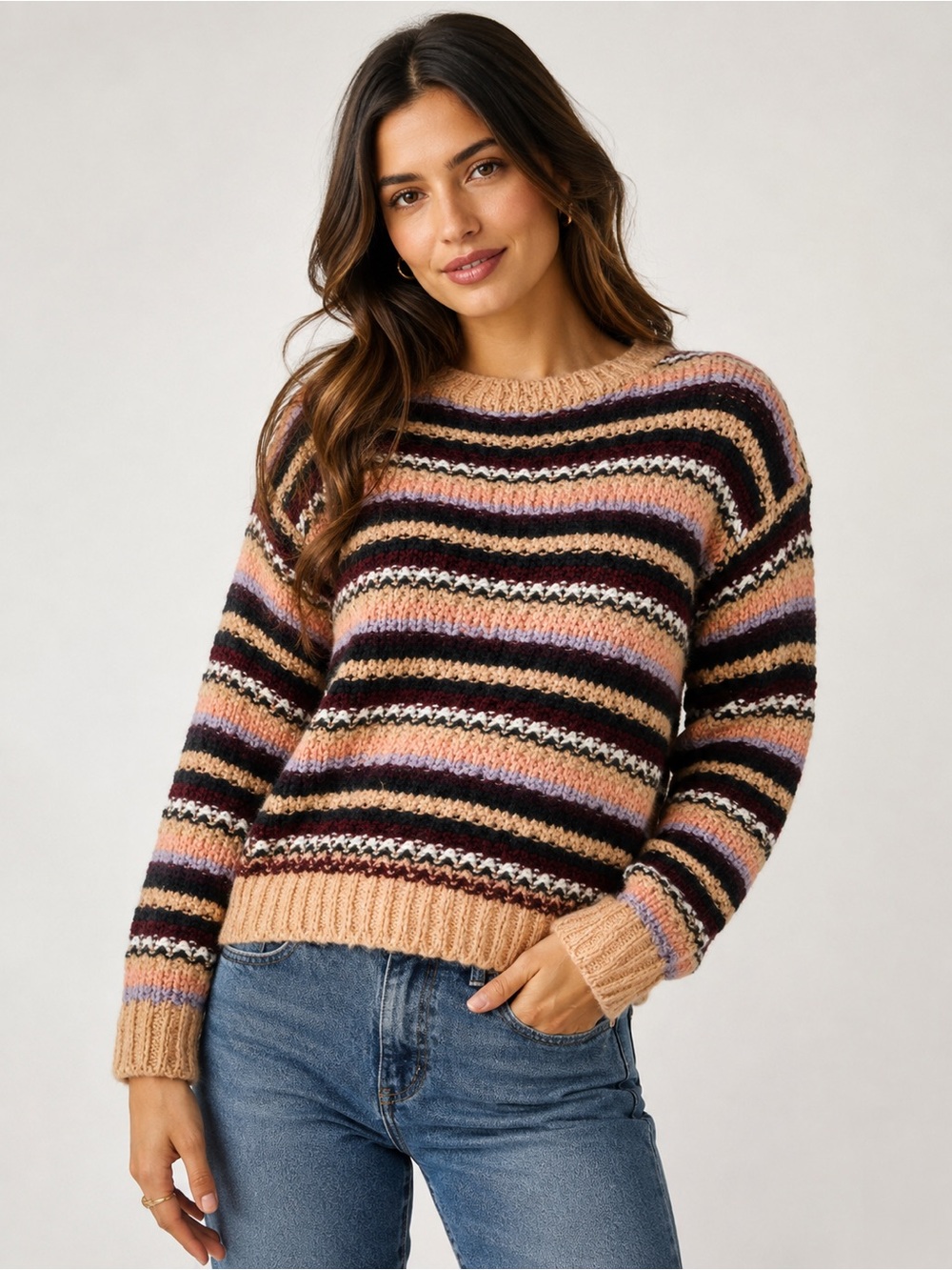 Anthropologie Elsamanda Italy Womens Striped Chunky Knit Sweater Wool Alpaca M